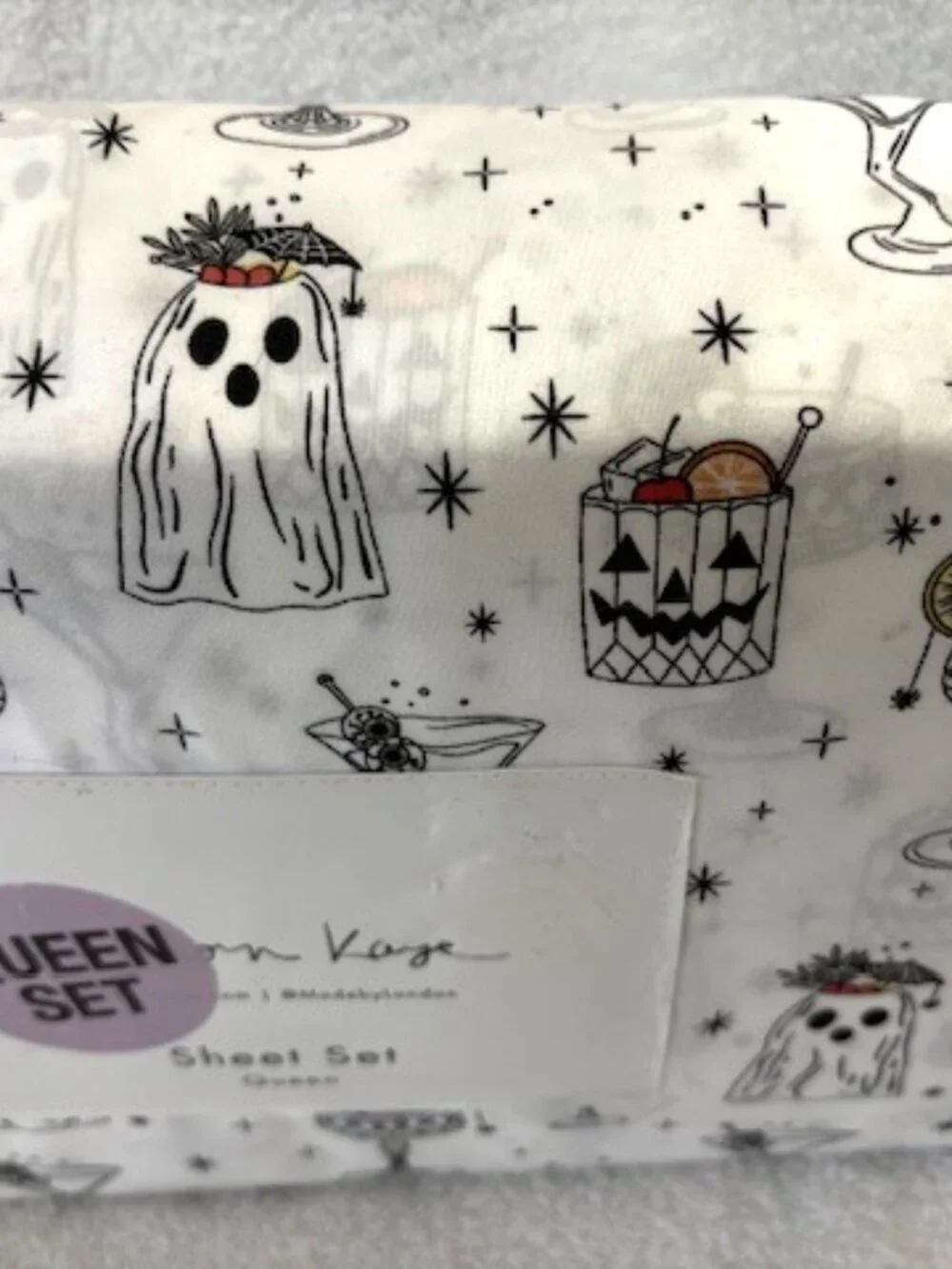 London Kaye Halloween Themed Queen Sheet Set NWT